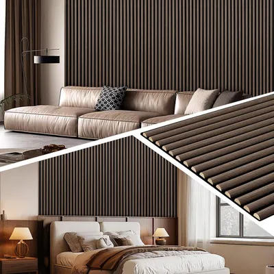 Obrázok produktu pre Akustické panely Eikuavons, nástenné panely, polkruhové, 120x60 cm, orechové drevo, filcová MDF, 2 kusy