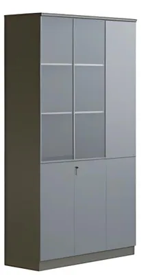 Zdjęcie produktu dla Szafa biurowa Szafka na dokumenty Nowoczesna Szara Szklane drzwi Półka zamykana na klucz Miejsce do przechowywania Wysoka