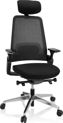 Produktbild von hjh OFFICE Profi Bürostuhl BRACIO Ergonomischer Schreibtischstuhl mit Armlehnen (höhenverstellbar) Stoff / Netzstoff Schwarz Drehstuhl für Büro, Zuhause