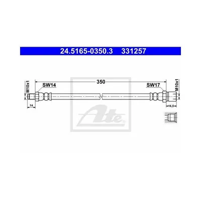 Produktbild von ATE Bremsschlauch vorne für Porsche 3 5 6 VW 1500,1600 Kaefer Karmann