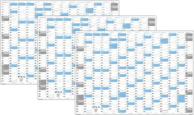 Produktbild von 3 Stück Gefaltet XXL Wandkalender Wandplaner 2026 (blau2) - DIN A0 Format mit 14 Monaten Feiertage aller Bundesländer