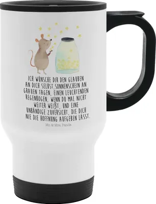 Produktbild von Mr. & Mrs. Panda Kaffee-Thermobecher Maus Sterne - Weiß - Geschenk, Kaffeebecher To Go, Thermobecher, Geburt, Hoffnung, Taufe, Tiere, Kindergeburtstag, Camping Becher