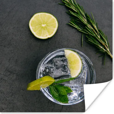 Produktbild von MuchoWow® Poster Cocktail - Glas - Zitrone 50x50 cm - Wohnzimmerdekoration