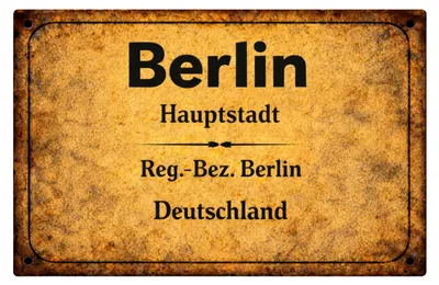 Produktbild von Blechschild 20x30cm Berlin Hauptstadt Deutschland Vintage Ortsschild Metallschild Stadtmotiv Wanddeko Reise Deko AstraDesign