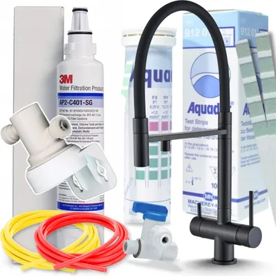Immagine prodotto di Rubinetto da cucina a 3 vie Ari HighFlex, doccetta estraibile e beccuccio girevole 360 gradi, nero opaco, per filtro acqua