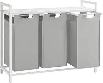 Produktbild von Famanu Wäschekorb 3 Fächer - Wäschesorter mit herausnehmbaren Taschen - Faltbar - Wäschebox