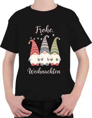 Produktbild von Frohe Weihnachten Weihnachtswichtel Gnom Lichterkette Wichtel Uni Kinder T-Shirt, Schwarz, 104