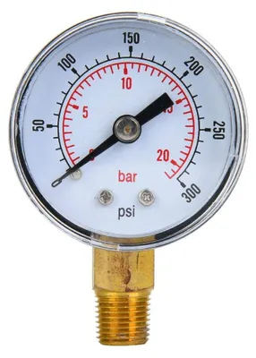 Manometer 0-300 psi / 0-20 bar, 1/8" BSPT, Messing