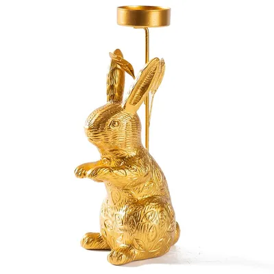 Produktbild von Goldener Hasen Kerzenhalter, 7,8 Zoll aus Aluminium, Tierfigur Deko für Wohnzimmer & Tisch