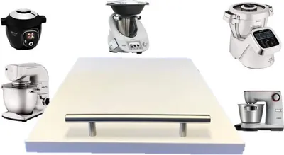 Produktbild von James Premium Design Gleitbrett mit Schneidbrett ICE White  für Thermomix® und Monsieur Cuisine® mit Edelstahlgriff