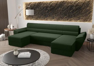 Image de BEDANTE Canapé d'angle REBIU2 Poso 14 Vert foncé avec fonction sommeil Canapé en forme de U avec coffre de rangement Canapé salon Canapé lit Coffre de rangement Canapé-lit