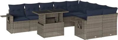 Produktbild von vidaXL 10-teiliges Gartensofa-Set mit Kissen, grau, Polyrattan