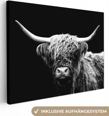 Obrázek produktu pro OneMillionCanvasses® - Obrazy na plátně - Skotský horal - Kráva - Černá - Bílá - Zvířata, nástěnné umění, nástěnné dekorace obrazy obývací pokoj, 120x90cm