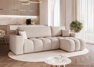 Produktbild von Idohome - Bubble Ecksofa OFI L Bouclé mit Schlaffunktion, Bettkasten modernes, Wohnzimmercouch - Farbe: Grau-Beige Centaur 03