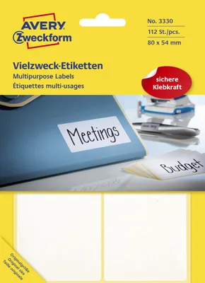 Immagine prodotto di Avery Zweckform® 3330 3330 Etichette universali - 80 x 54 mm, bianco, 112 etichette/28 fogli, permanente