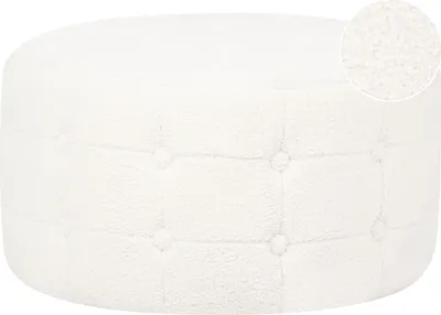 Produktbild von BELIANI Pouf Weiß Bouclé ⌀ 55 cm mit Knopfsteppung Rund Modern Glamourös Sitzhocker Ottoman Fußhocker Schemel für Wohnzimmer Schlafzimmer