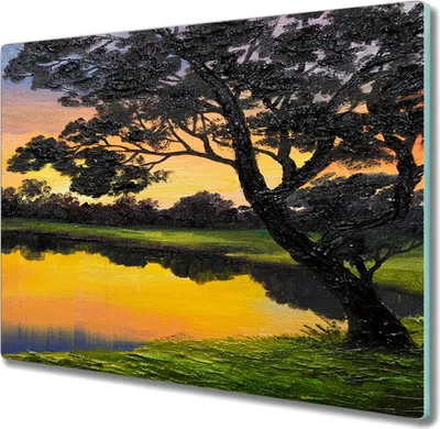 Produktbild von Coloray Herdabdeckplatte 60x52 cm Schneidebrett Kochplattenabdeckung Küchenbrett Hackbrett - Lake Forest Sonnenuntergang