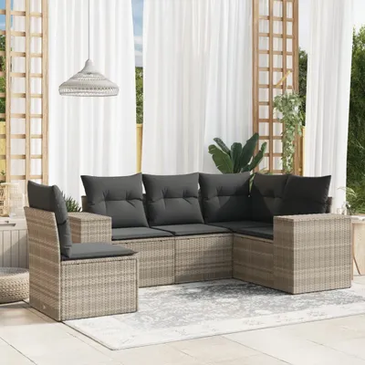 Produktbild von "2026 Promotion" 5-tlg. Garten-Sofagarnitur/Terrassenmöbel - mit Kissen - Hellgrau Poly Rattan - Gartenmöbelset CC12760