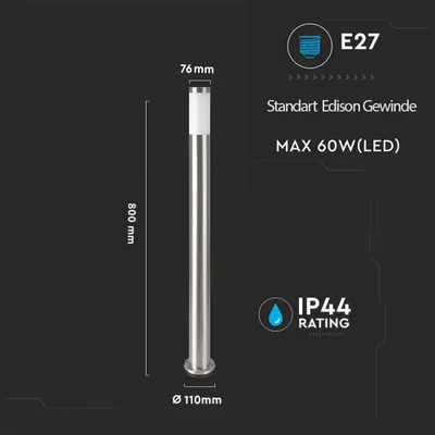 Produktbild von Wegeleuchte Wegelampe Gartenleuchte mit Edelstahlgehäuse IP44 E27 Fassung Satin-Nickel 80CM