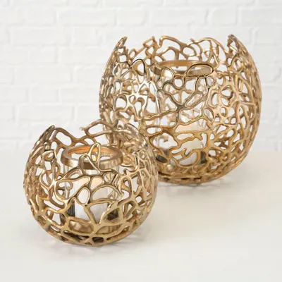 Image de Boltze Windlicht Set Fidan 2-teilig 19 cm 28 cm, Farbe gold, klassischer Stil