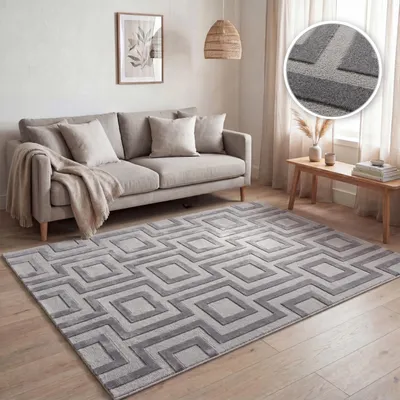 Immagine prodotto di Tappeto per soggiorno, motivi geometrici astratti moderni, effetto 3D, grigio, dimensioni 80x150 cm
