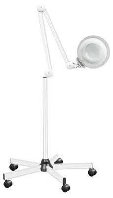 Produktbild von LED-Lupenlampe - Arbeitsleuchte auf Rollstativ - 2400 lm - 220 V - 5 Rollen - 12,5 cm Linsendurchmesser - Weiß
