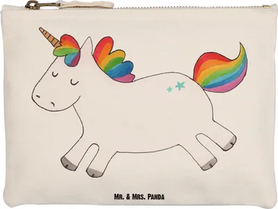Produktbild von Mr. & Mrs. Panda Kosmetikbeutel Einhorn Happy Grösse XL Große - Weiß - Geschenk, kosmetiktäschchen, Freude, Etui, Einhörner, Witzig, Kulturbeutel, Federmappe, Lachen