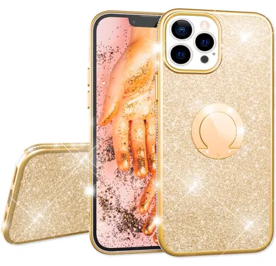 Immagine prodotto di NALIA Glitter Ring Case per iPhone 13 Pro, Silicone Mobile Phone Case Glitter Cover Bling Case Cover Protettiva con Anello Oro
