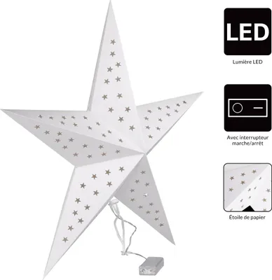 Image de CASARIA® Décoration Noel Suspension Papier étoiles 60 cm, Sapin De Noel Lumineux LED 10 Leds Blanc Chaud, Deco Noel Interieur Maison, Etoile De Noel Pliable, Fonctionnement À Piles, Sans Câble