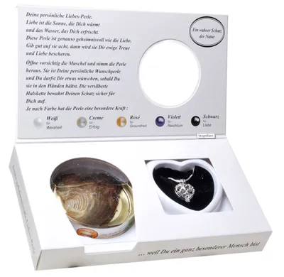 Produktbild von Magische Liebesperle Halskette - Echte Muschel mit Wunschperle in Geschenkkarton