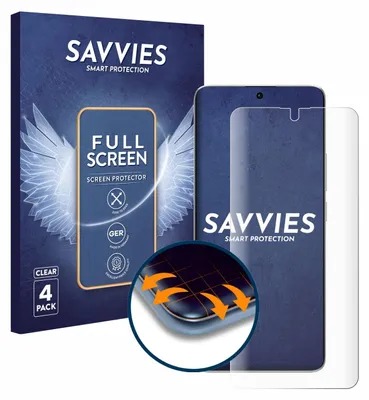 A product box and a screen protector for a smartphone.