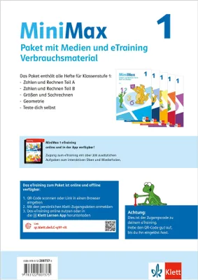 Produktbild von MiniMax 1. Paket Themenhefte mit Medien und eTraining (5 Hefte: Zahlen und Rechnen A & B, Größen und Sachrechnen, Geometrie, Teste-dich-selbst, Beilage) - Verbrauch Klasse 1