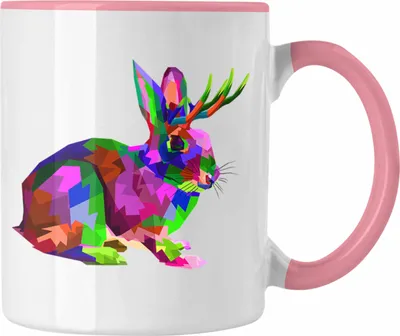 Produktbild von Trendation - Wolpertinger Tasse Geschenk Polygon Grafik Hasen Grafik (Rosa)