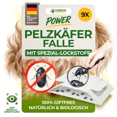 Produktbild von Green Guardia Pelzkäfer Falle mit Spezial-Lockstoff – 9x Fallen – Chemiefreie & Sichere Pelzkäfer Bekämpfung, Wirksames Mittel gegen Pelzkäfer