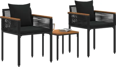 Produktbild von Gartenmöbel Set mit Kissen Schwarz Poly-Rattan