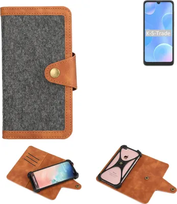 Produktbild von K-S-Trade Schutzhülle Handyhülle kompatibel mit Blackview A50 Filz Hülle Kunst-Leder dunkelgrau braun (1x)