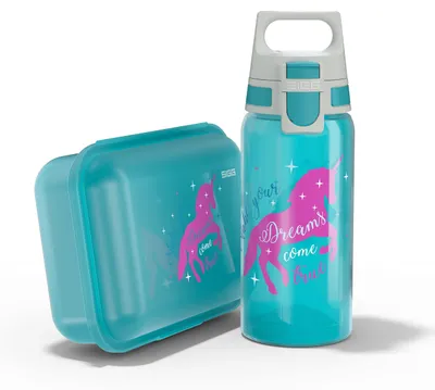 Lunchbox-Set mit Trinkflasche (1 l + 0,5 l), BPA-frei, Einhorn