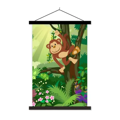 Produktbild von MuchoWow® Textilposter Affe - Dschungel - Jungen - Mädchen - Blumen - Kinder 60x90 cm mit schwarzem Rahmen - Poster Wohnzimmer