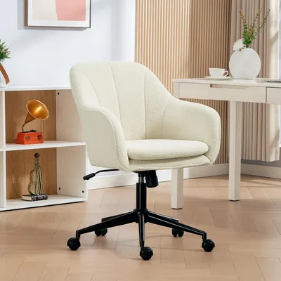 Productafbeelding van Sweiko bureaustoel met stoffen bekleding in een sneeuwvlokkenmotief, make-up stoel met gebogen rugleuning, geschikt voor de slaapkamer, beige