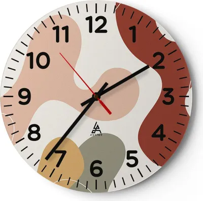 Produktbild von Wanduhr - Rund - Glasuhr - Abstraktion Flecken Modern - 40x40cm - Schleichendes Uhrwerk - Lautlos - zum Aufhängen bereit - Dekoration Modern - Wanddekoration aus Glas - C4AR40x40-4439
