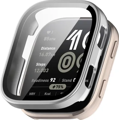 Image de Étui de protection en plastique pour Amazfit Bip 6 + verre trempé 9H argenté