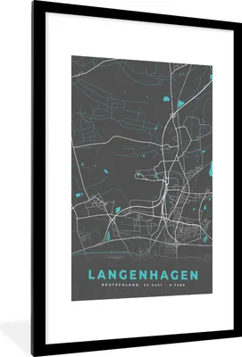 Produktbild von MuchoWow® Gerahmtes Poster Stadtplan - Langenhagen - Deutschland - Karte 60x90 cm - Poster mit Schwarzem Bilderrahmen Wandposter Rahmen Foto Bilder - Dekoration - Wandposter Wohnzimmer - Hochwertig