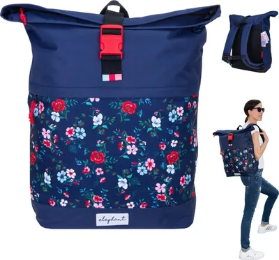Produktbild von Rucksack Damen Mädchen Freizeitrucksack groß Sport A4 Roll-Top mit Laptopfach Geheimfach Anti-Theft Elephant Daypack Large 13038 Blue Flower Blau