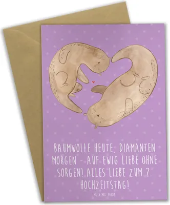 Produktbild von Mr. & Mrs. Panda Glückwunschkarte 2. Hochzeitstag Baumwollhochzeit - Lavendeltraum - Geschenk, neujahrskarte, dankeskarten, Heirat, hochzeitskarten, einladungskarten
