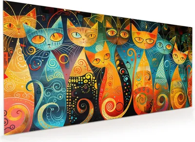 Produktbild von Küchenrückwand Spritzschutz Glas mit Motiv Bunte Katzenkunst 40 x 40 cm