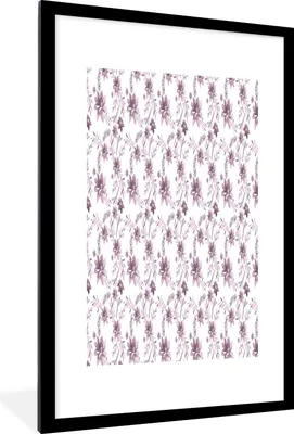Produktbild von MuchoWow® MuchoWow® Gerahmtes Poster Blumen - Lila - Muster 60x90 cm - Poster mit zchwarzem Bilderrahmen - Dekoration - Wandposter Wohnzimmer - Hochwertig