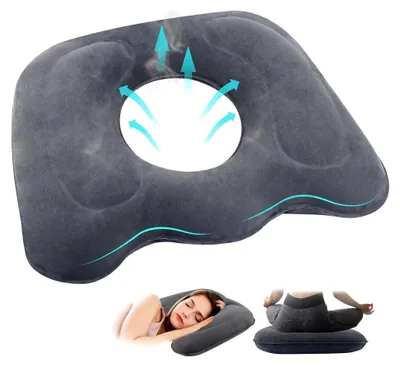 Produktbild von Orthopädisches Sitzkissen, Aufblasbares Kissen für Langes Sitzen auf Bürostühlen, Ergonomisches Sitzkissen für Bürostühle, Anti-Hämorrhoiden, Steißbeinkissen (Grau)