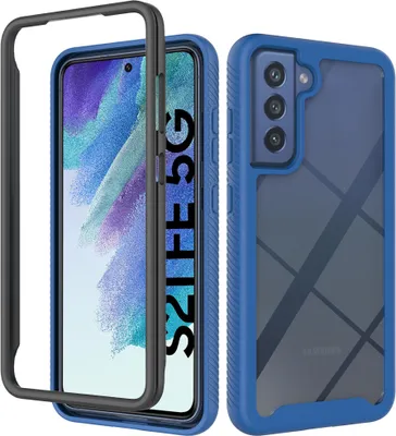 Produktbild von Galaxy S21 FE 5G Hülle, Hybrid Transparente Rückseite Robust TPU Bumper Rutschfest Stoßfest Ganzkörper Schutzhülle für Samsung Galaxy S21 FE 5G Dunkelblau