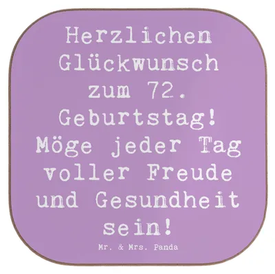 Produktbild von Mr. & Mrs. Panda Tassen Untersetzer Spruch 72. Geburtstag - Lavendeltraum - Geschenk, Tischuntersetzer, Herzlichen Glückwunsch, Freude, Tassenuntersetzer, Glas, Liebe