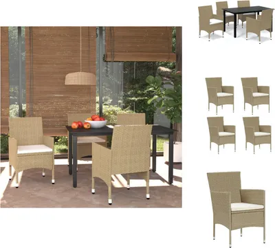 Produktbild von vidaXL 5-tlg. Garten-Essgruppe mit Kissen Poly Rattan Beige -  Gartenmöbel-Sets